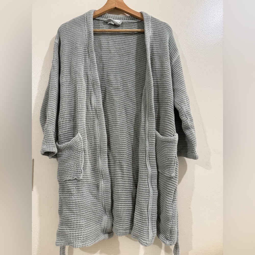 Ettitude Light Gray Waffle Knit Open Front Cardigan